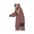 Bear Businessman Stretching out his Hand for Handshake, Humanized Brown Animal Character Standing with Briefcase Cartoon