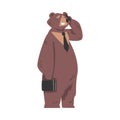 Bear Businessman Talking on Phone, Humanized Brown Animal Character in Business Suit Cartoon Vector Illustration