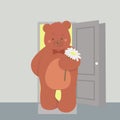 Bear came to visit with flowers, vector illustration