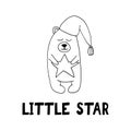 bear in a cap and lettering little star. nursery poster template, cute animal. hand drawn doodle style. vector Royalty Free Stock Photo