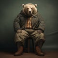 Photographically Detailed Portrait Of A Bear Sitting On A Chair