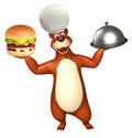 Bear cartoon character with burger and cloche