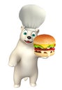 Bear cartoon character with chef hat and burger