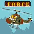 Bear cartoon the military helicopter pilot in a mission Royalty Free Stock Photo