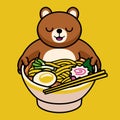 Bear Cartoon of Ramen Noodle Mascot