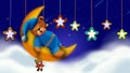 Bear cartoon sleep on moon and beautiful night