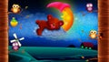 Bear cartoon sleeping on clouds, looped video background