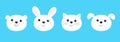 Bear, cat, dog, rabbit. Animal head face round icon set line. White color. Cute cartoon kawaii funny baby character. Flat design. Royalty Free Stock Photo