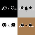 Bear Cat Koala Panda square face head icon set. Cartoon funny character. Cute kawaii animal portrait. Kids print for poster, t-