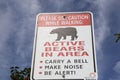 Bear caution sign for bear country wildlife and forest areas Royalty Free Stock Photo