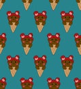 Bear Chocolate on Ice Cream Blue Teal Background. Vector Illustration