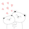 Bear couple. Hugging family. Hug, embrace, cuddle. White contour silhouette. Cute kawaii funny cartoon character. Happy Valentines