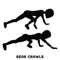 Bear crawls. Sport exersice. Silhouettes of woman doing exercise. Workout, training