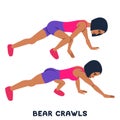 Bear crawls. Sport exersice. Silhouettes of woman doing exercise. Workout, training