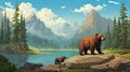 Bear and cub at Moraine Lake in Canada Banff National Park Illustration...