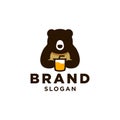 Bear and cup logo, bear holding juice drink with straw Mascot cartoon vector icon Royalty Free Stock Photo