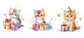 bear cute cat birthday celebration watercolor ai generated Royalty Free Stock Photo