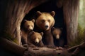 bear den with cubs playing and exploring Royalty Free Stock Photo