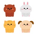 Bear, dog puppy, cat kitten kitty, rabbit bunny hare, face icon set. Kawaii animal sitting icon. Paw print. Cute cartoon funny Royalty Free Stock Photo