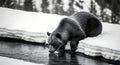 bear drinking from a stream in winter scene Royalty Free Stock Photo