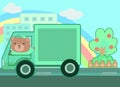 The Bear driving truck to deliverly service cartoon style.