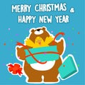 Bear and duck merry christmas and happy new year Royalty Free Stock Photo