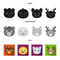 Bear, duck, mouse, deer. Animal muzzle set collection icons in black, flat, monochrome style vector symbol stock Royalty Free Stock Photo