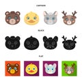 Bear, duck, mouse, deer. Animal muzzle set collection icons in cartoon,black,flat style vector symbol stock illustration Royalty Free Stock Photo