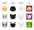Bear, duck, mouse, deer. Animal muzzle set collection icons in cartoon,black,outline,flat style vector symbol stock Royalty Free Stock Photo