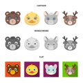 Bear, duck, mouse, deer. Animal muzzle set collection icons in cartoon,flat,monochrome style vector symbol stock Royalty Free Stock Photo