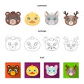 Bear, duck, mouse, deer. Animal muzzle set collection icons in cartoon,outline,flat style vector symbol stock Royalty Free Stock Photo