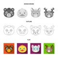 Bear, duck, mouse, deer. Animal muzzle set collection icons in flat,outline,monochrome style vector symbol stock Royalty Free Stock Photo