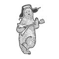 Bear with earflaps and balalaika sketch vector