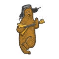 Bear with earflaps and balalaika sketch vector