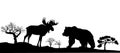 Bear and elk black and white image, vector Royalty Free Stock Photo