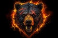 Bear face fiery eyes in fire. Generate Ai