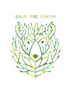 Bear face made from tree, save the earth concept, Sketch for your design