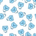 Bear face seamless pattern. Baby toy rattle. Cute bear's head and small rings. Blue and white background. Vector Royalty Free Stock Photo