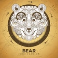 Bear face silhouette with gears on old paper texture background. Punk style. Royalty Free Stock Photo