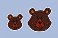 Bear family. Mama bear and little bear. Vector cute face in white contour. Cartoon illustration of the muzzle of the animal. Funny