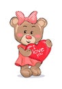 Bear Female Holding Red Heart with Text I Love You Royalty Free Stock Photo