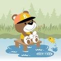 Cartoon illustration of bear fishing in the lake Royalty Free Stock Photo