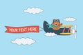 Bear flying in the sky on plane with banner Royalty Free Stock Photo