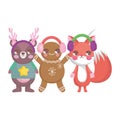 Bear fox and gingerbread man ear muffs merry christmas