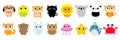 Bear Fox Owl Rabbit Dog Parrot Hamster Cat Lion Koala Panda Tiger Whale Jellyfish Crab Starfish icon set line. Cute cartoon kawaii