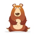 Funny cartoon brown bear. Vector illustration.