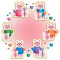 Bear gift love colorful sticker circle frame