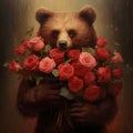 Bear gives red roses on Valentine\'s Day