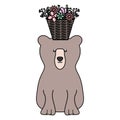 Bear grizzly with floral basket bohemian style