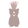 Bear grizzly with floral basket bohemian style